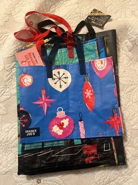 Trader Joe's Blue Holiday Ornament Reusable Tote
